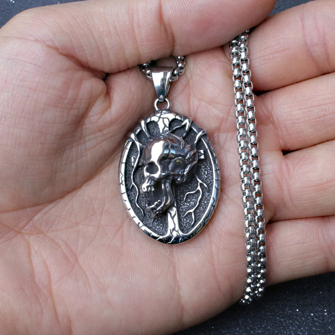 Hip Hop Rock Personality Trend Skull Oval Brand Stainless Steel Necklace Accessories Wholesale for Men and Women