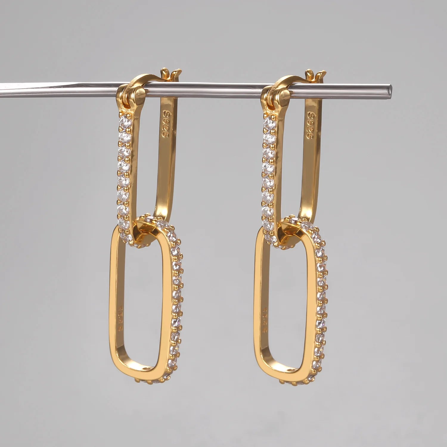 Elegant Geometric Vermeil 925 Sterling Silver Zircon Pave Convertible Link Earring Iced Our Hoop Earring for Women