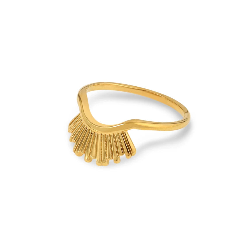 2023 Minos New High Quality Sun Signet Ring Stainless Steel 18k Real Gold Plated Sunburst Stackable Finger Rings for Women