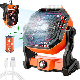 Cordless Digital 3-Speed Plastic Fan for Tent Camping & Outdoor Use LED Lighting Portable Travel Fan for Home & Bedroom