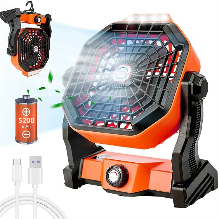 Cordless Digital 3-Speed Plastic Fan for Tent Camping & Outdoor Use LED Lighting Portable Travel Fan for Home & Bedroom