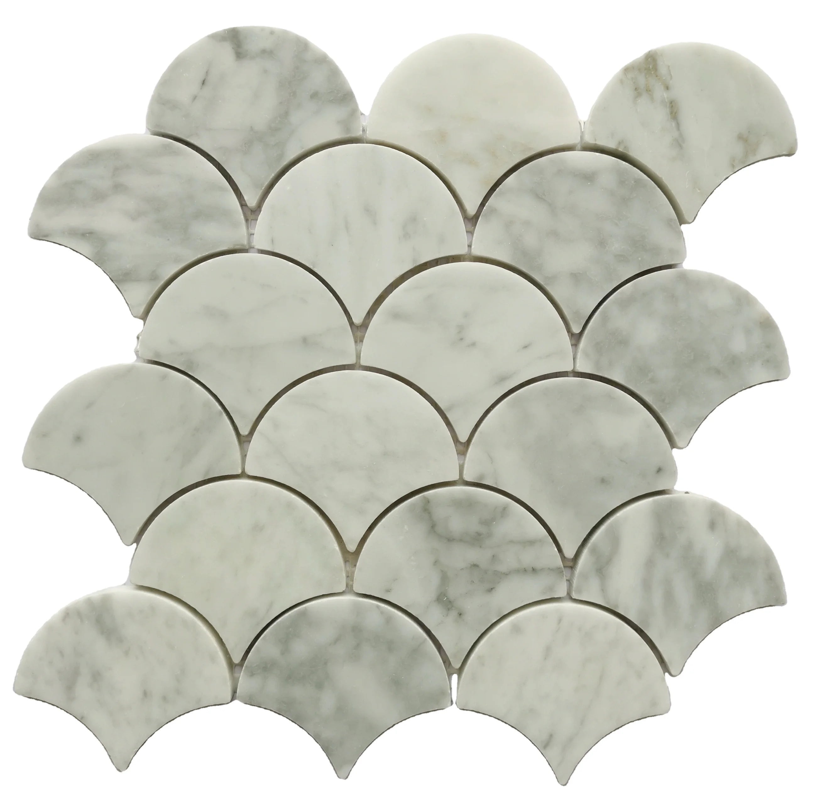 8mm Carrara White Marble Stone Mosaic Wall Tile Fan Shaped Fish Scale Mix Irregular Polished Modern Home Decoration Floor