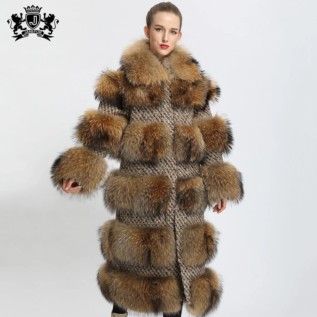 Factory Outlet Genuine Fur Overcoat Luxury Women Winter Clothes Long Ladies Real Raccoon Fur Coat