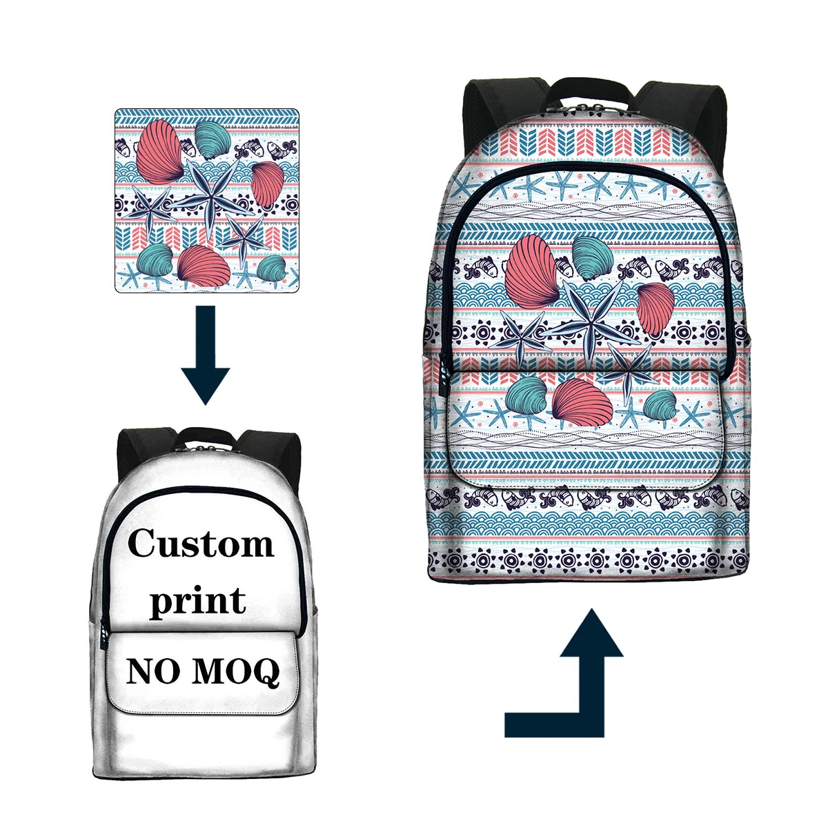 Lightweight Waterproof College Backpack with Fashion Style Zipper Closure Personalized Pattern Sublimation Custom School Bag
