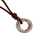 Simple Retro Double Alloy Circle Pendant Vintage Genuine Leather Chain Long Necklace for Men and Women