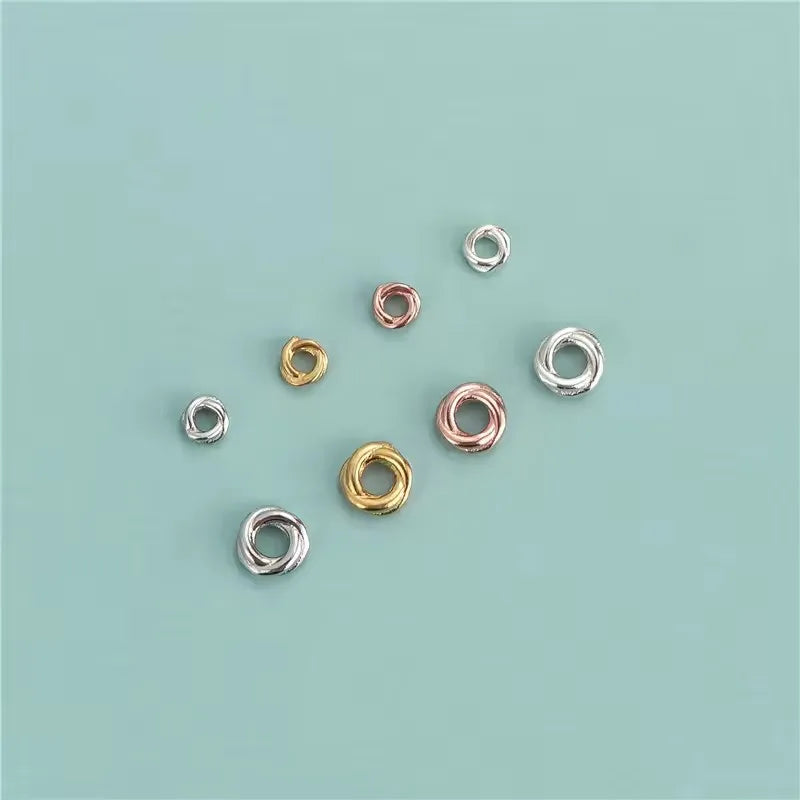 GP High Grade S925 Sterling Silver Circle Braided Twisted Stacking Gold Plated Spacer Beads for Jewelry Making