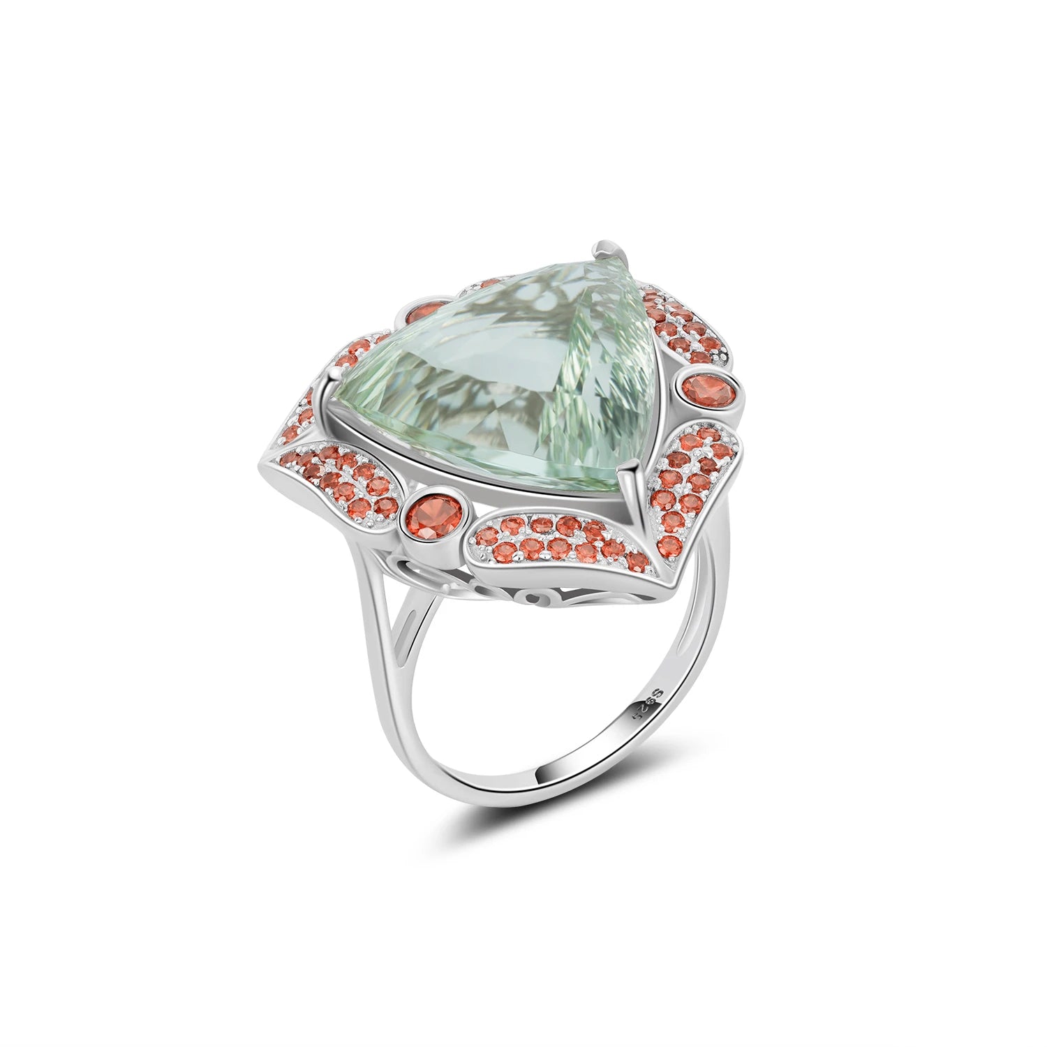 YBO Luxury Women's Fine Jewelry 925 Sterling Silver Trillion Cut Natural Green Crystal Rings