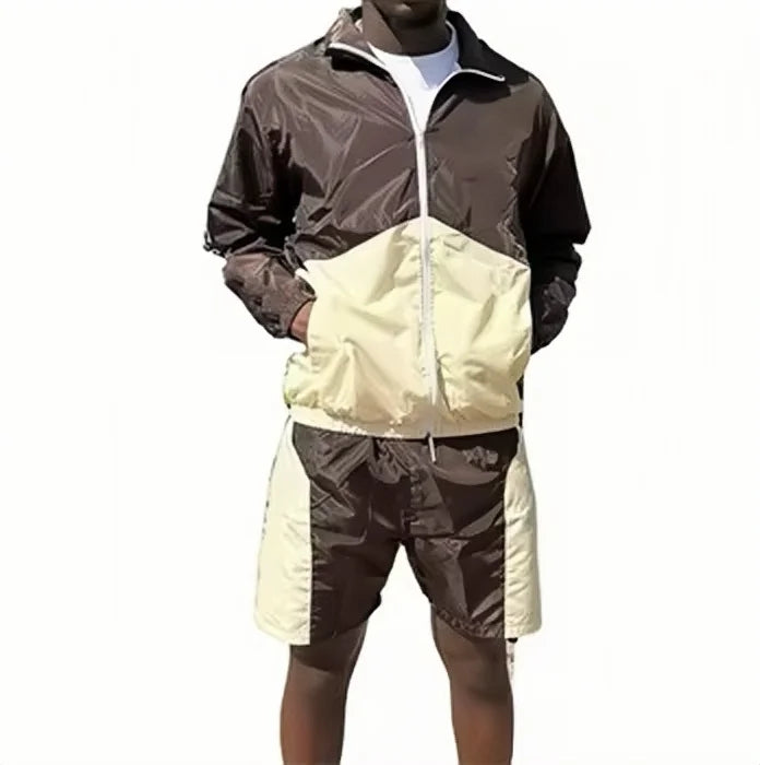 Custom Summer Nylon Polyester Two Piece Jacket and Shorts Suit Set Sports Windbreaker Tracksuit Shorts Sets for Men