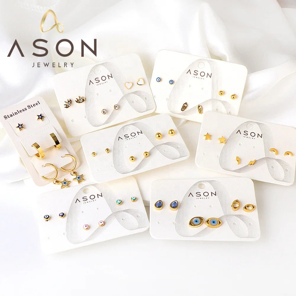 Ason Jewelry Hypoallergenic Fashion PVD 18k Gold 3 Pairs/Card Ear Studs Stainless Steel Earring Set for Kids