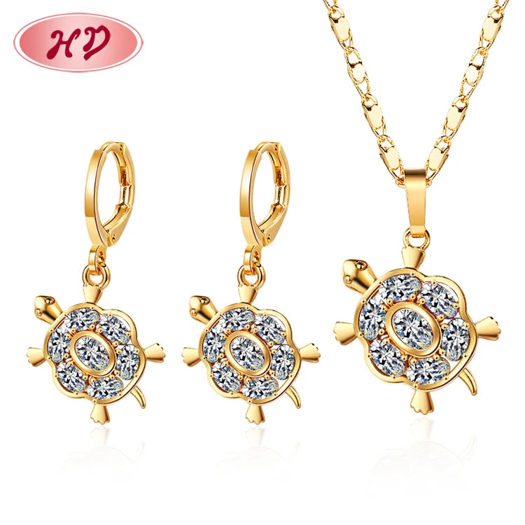 Turtle Pendant Necklace and Earring Sets Cubic Zirconia Jewelry Plated in 18k Gold Brass Women's Jewelry Set