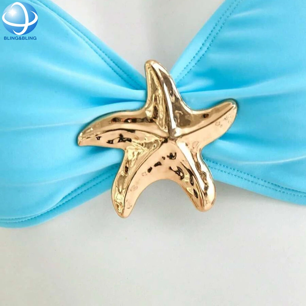 Waterproof Hardware Swimwear Accessories Gold Plated Starfish Bikini Buckle for Fashion Swimsuit Bodybuilding Garment Decoration