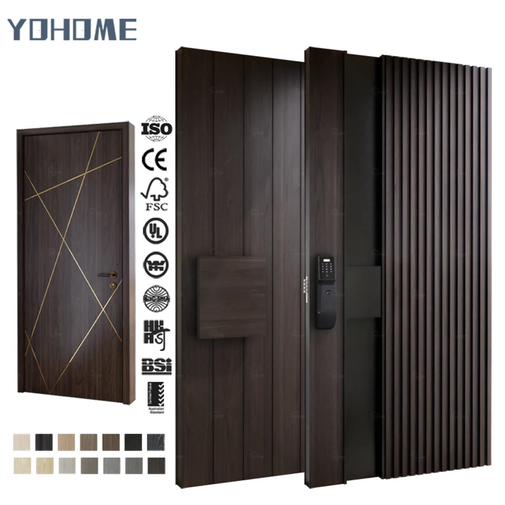 China Professional Wood Door Supplier Solid Wood Residential Entrance Doors with Fingerprint Lock Door for Home Main Entrance