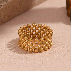 Hollow Beaded Stacking Ring 18k Gold Plated Statement Jewelry Tarnish Free Stainless Steel Rings