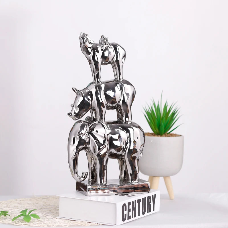 Redeco 2023 New Trend Modern Style Elephant Statue Silver Color Animal Statues Ceramic Crafts for Home Office Tabletop Decor MegaBDM