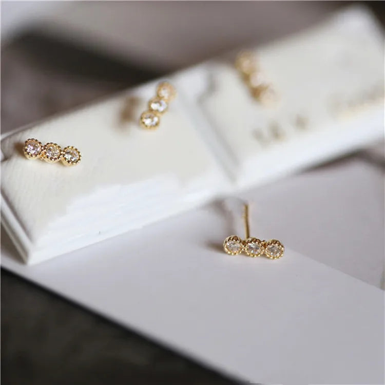 Silver Bar Earrings Zirconia Earrings Small Tiny 3 Stone Earrings