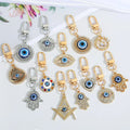 DREA Rainbow Evil Eye Hamsa Hand Keychain Key Ring for Lovers Bling Heart Blue Eye Bag Key Accessories
