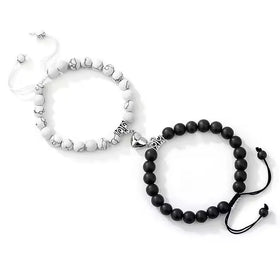 Best-selling Frosted White Howlite Couple Bracelets Heart Pendant Adjustable Woven Bead Necklaces for Wholesale N2312110
