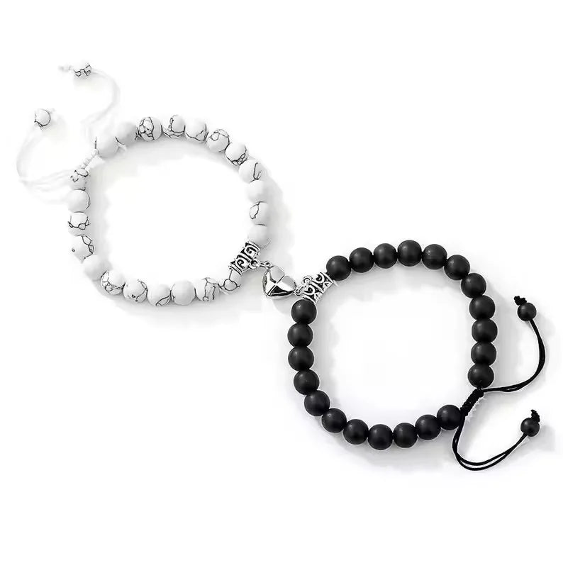 Best-selling Frosted White Howlite Couple Bracelets Heart Pendant Adjustable Woven Bead Necklaces for Wholesale N2312110