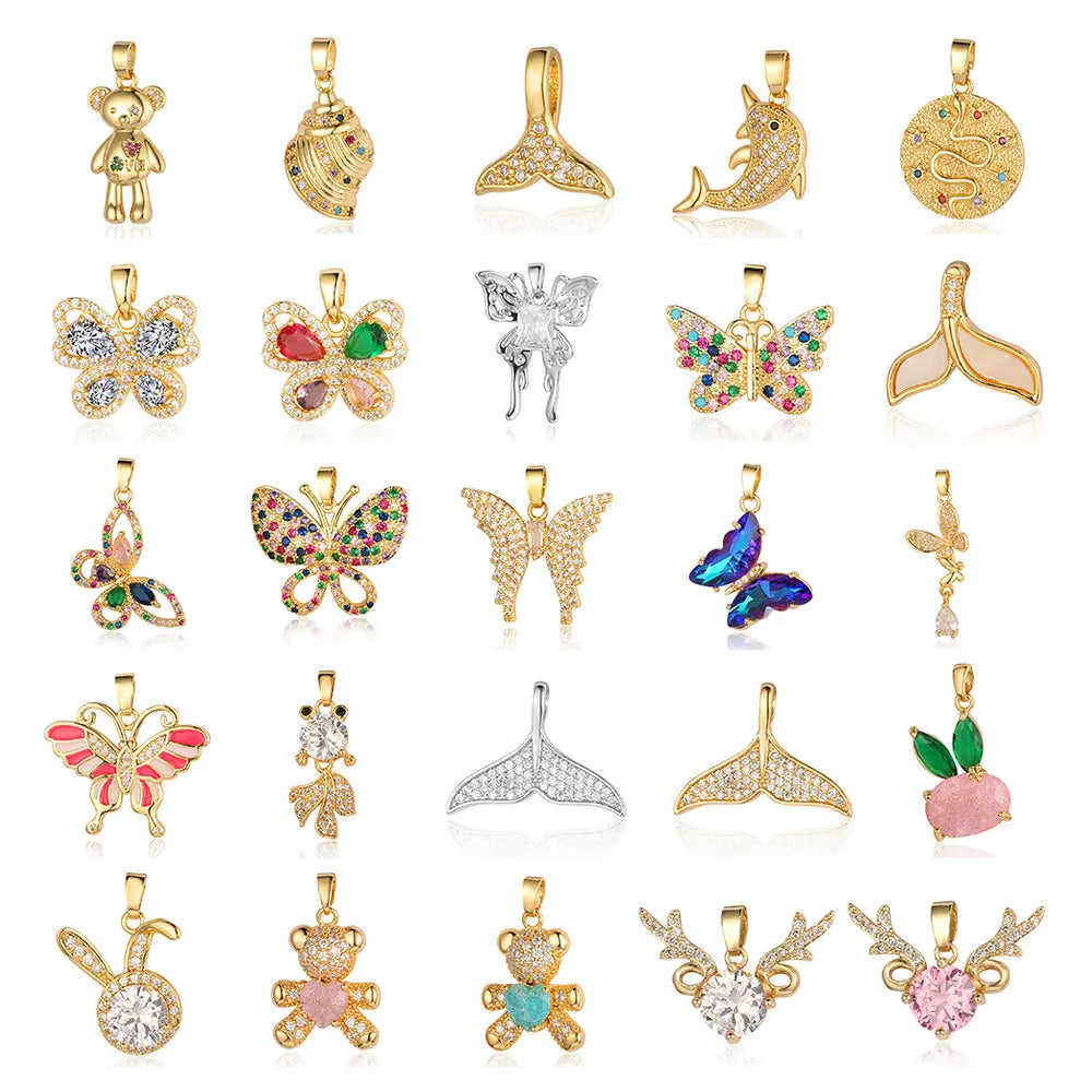 Beimai OEM Accessories Mermaid Tail Bear Conch Dolphin Goldfish Butterfly Rabbit Ear Deer Copper Zircon Jewelry Pendant