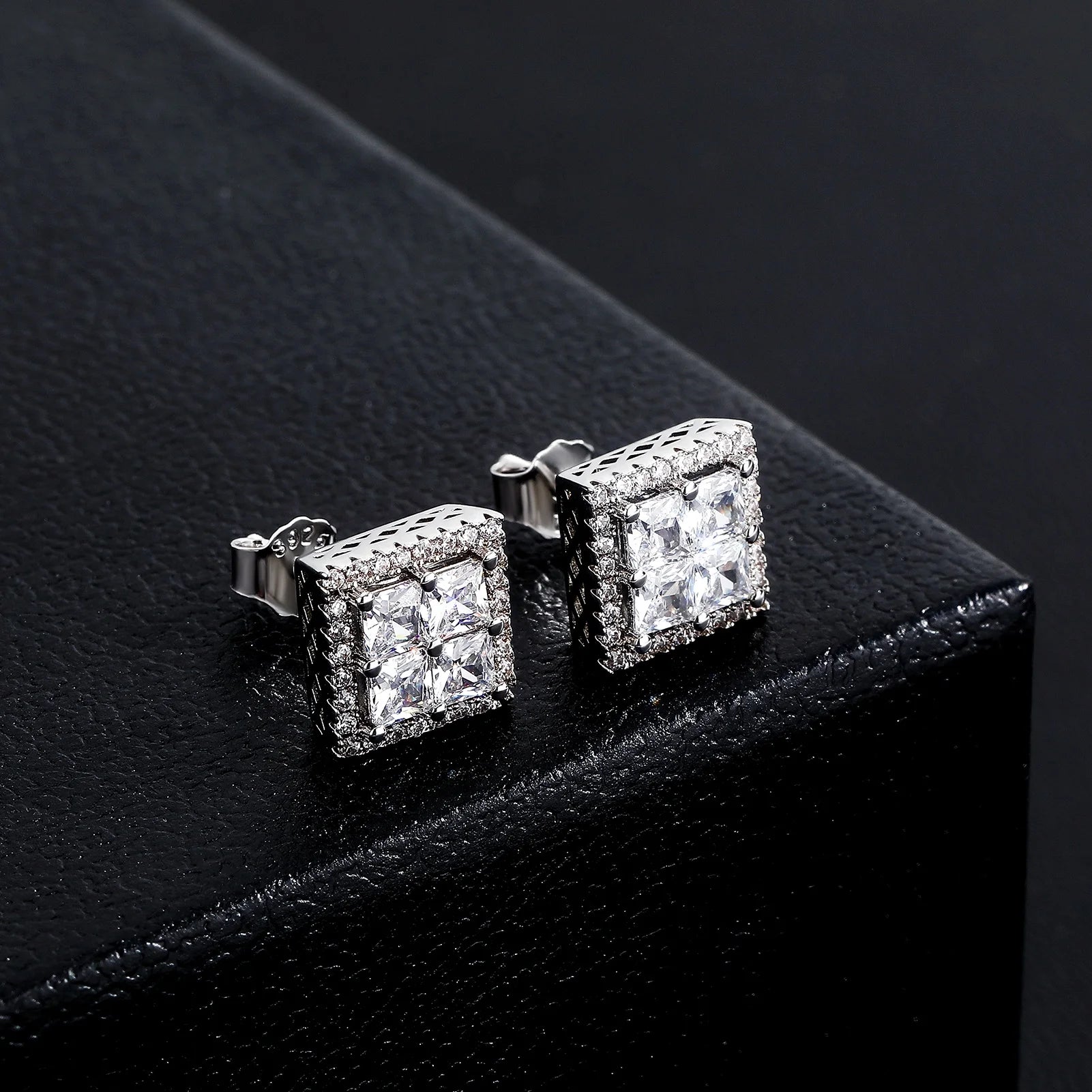 Classic Vintage Square Stud Earrings for Women Bling Cubic Zirconia Romantic Elegant Daily Gold Plated Fashion Jewelry Earrings