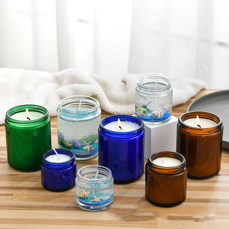 100ml 200ml Blue Aroma Candle Glass Cup Recycled Glass Candle Jar With Lids
