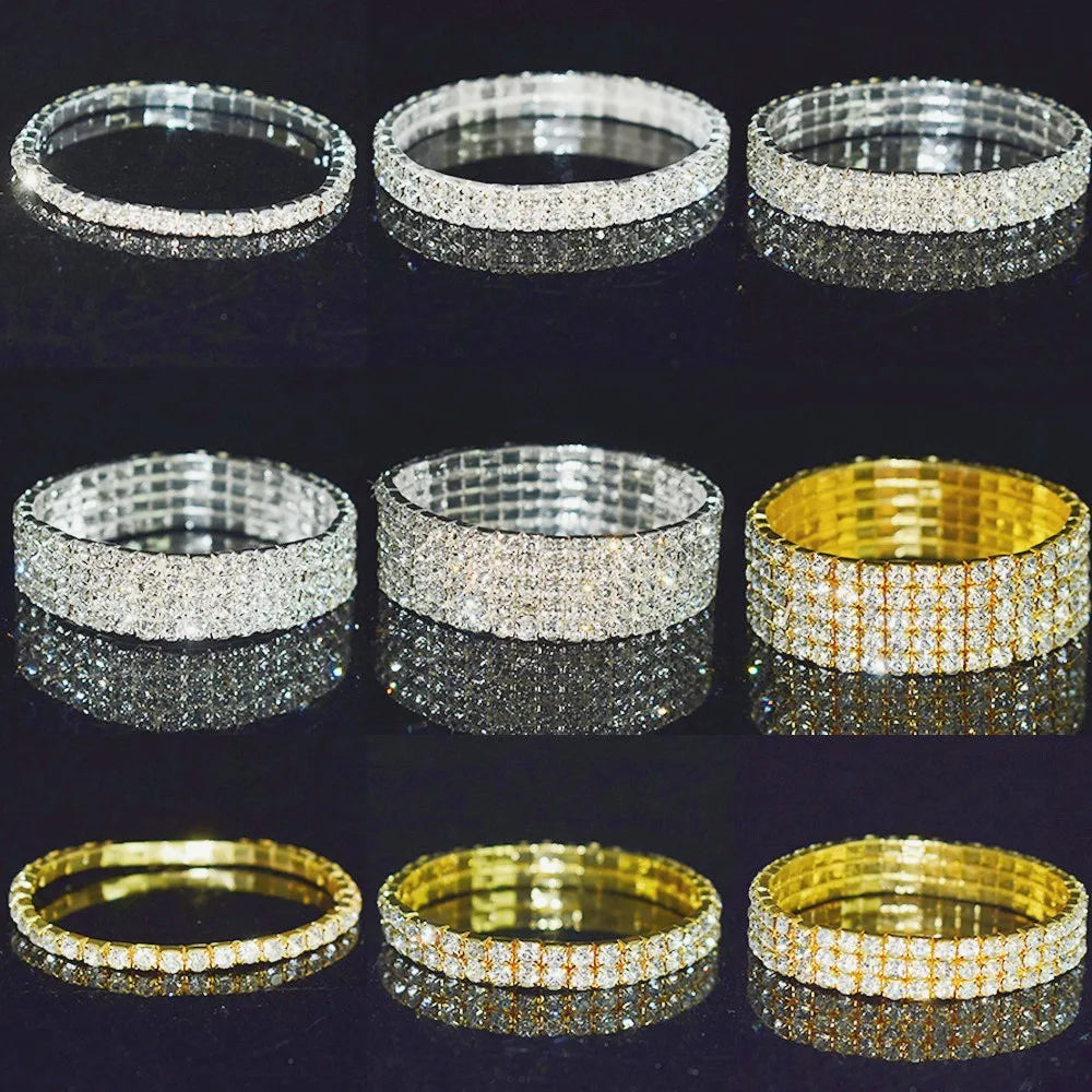 Multi Rows Elastic Stackable Rhinestone Stretch Bracelet Glitter Bling Full Diamond Crystal Tennis Bracelets for Wedding Bridals