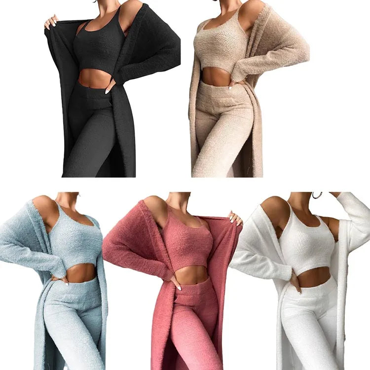 Sleep & Lounge Wear 3 Piece Set Crop tank Pajamas for Women's Sleep Wear Lounge Sets Sweater Long Pants Girl's Sleepwear Suits