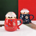 New Bone China Christmas Mug Nordic Handmade Ceramic  Round Belly Mug Green Red Coffee Santa Mug with Mirror Lid