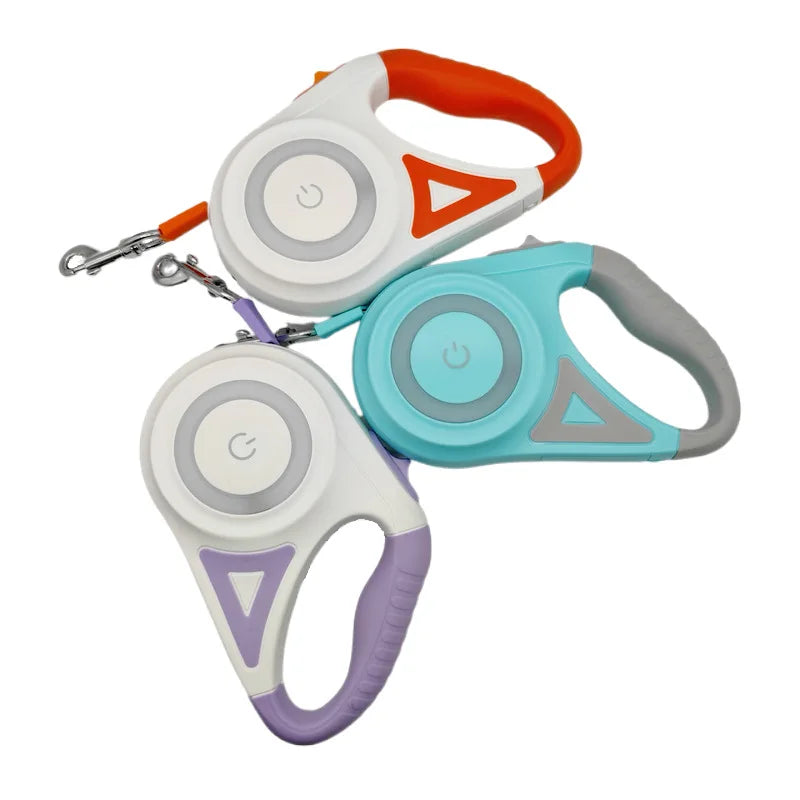 Durable Nylon LED Walking Harness 3 Meters Long Strong Pet Leash Rope with Automatic Extending Print Pattern Dog Leash