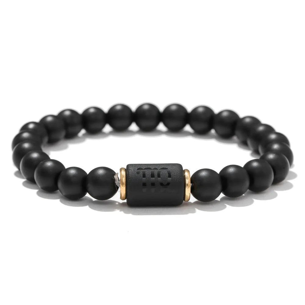 Elastic Natural Black Stone Beaded Zodiac Astrological Sign Bracelet Gemstone Zodiac Birthstone Bead Bracelet