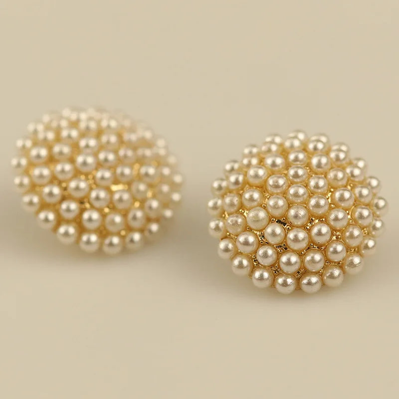 Wholesale Custom Garment Accessory Retro Style Full Pearl studded Metal Round Shank Button for Coat Cashmere Sweater Decoration