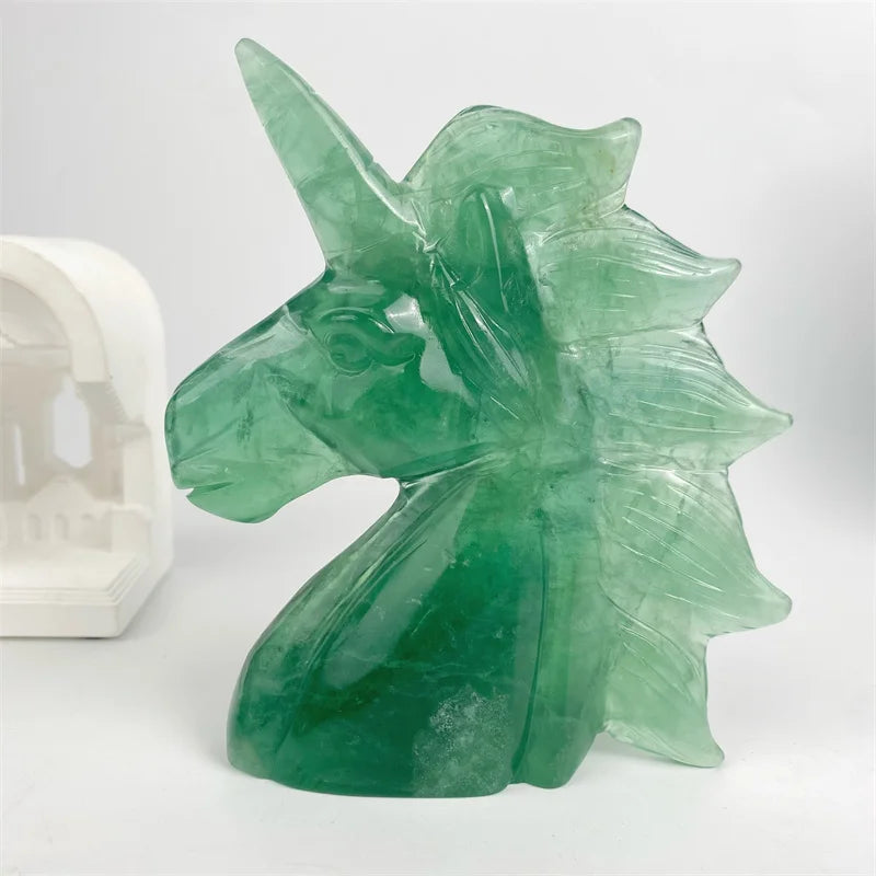 Hot Selling Hand-Craft Stones and Crystals Green Fluorite Unicorn Carving for Decoration