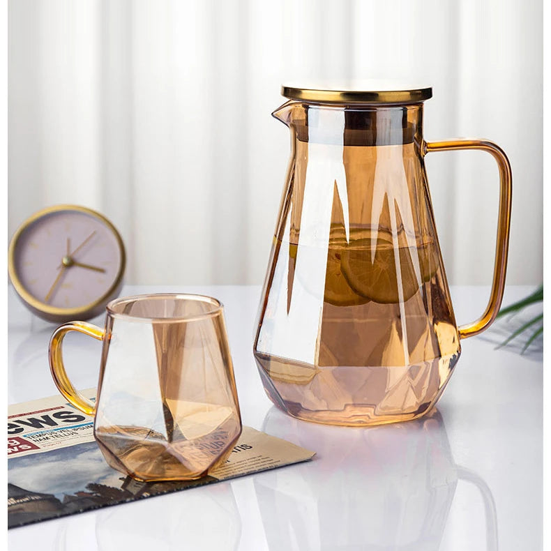 Wholesale Factory  High Borosilicate Clear Diamond  Glass Tea Set Glass Teapot Kettle Drink Set Water Jug