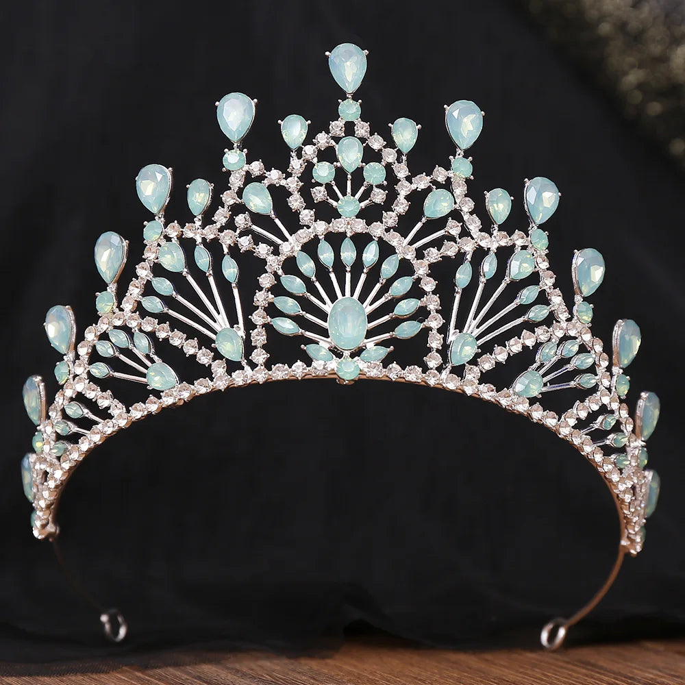 New Green Jelly Color Gemstone Bridal Retro Crown Baroque Water Diamond Wedding Queen Crown
