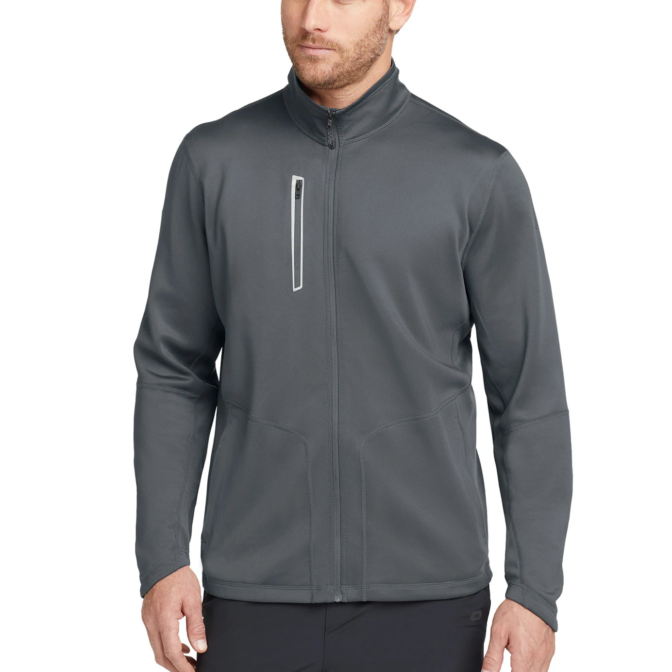 OEM Service Spring Men's Polyester Full Zip Stand Collar Stretch Track Jacket Long Sleeve with Chest Pockets