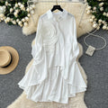Polo Collar Shirt Women's Autumn Three-dimensional Flower Loose Irregular Pleated Tail Design Top