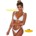 Customize LOGO Swimwear Women's 2 Piece Set Bikini Solid Swimsuit