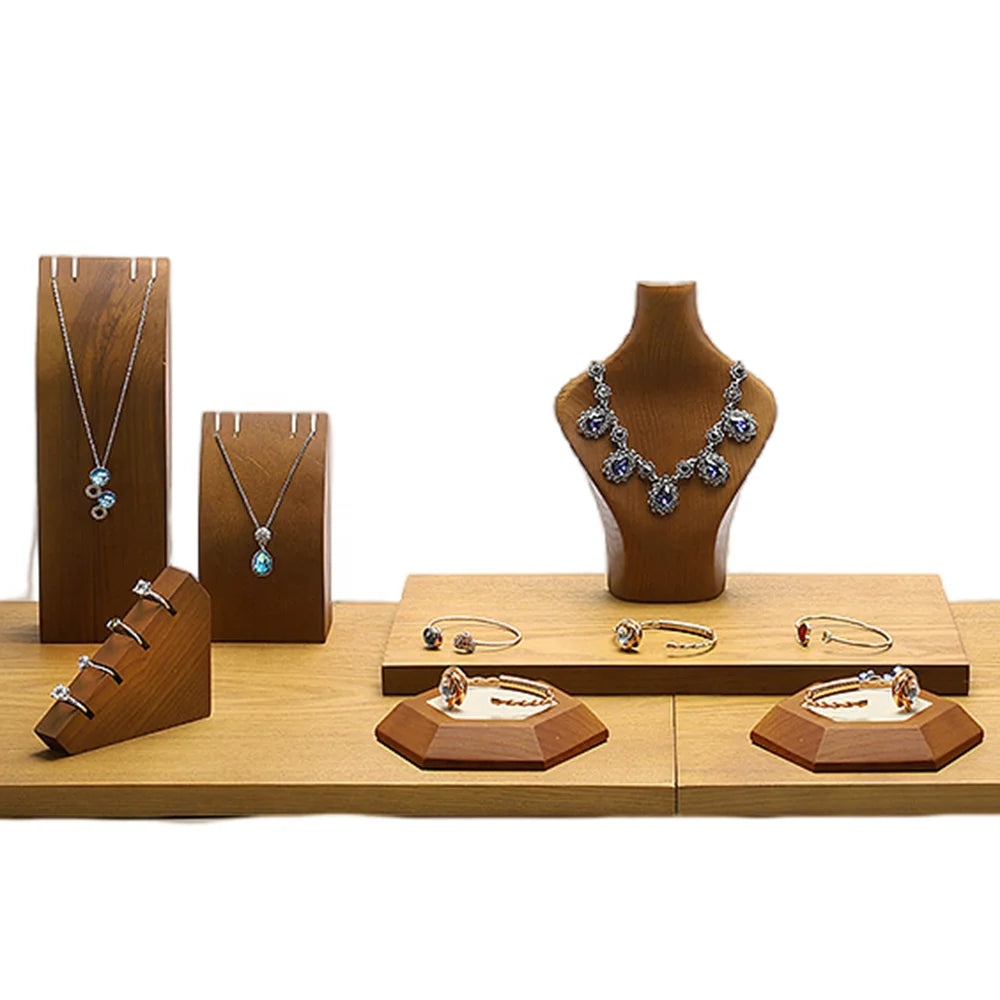 Wholesale Prop Hanger Stand Shop Flat Wooden Card Holder Display Bracelet Pendant Necklace Earring Jewelry Organizer Wood Suede