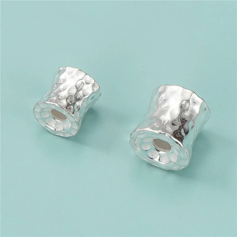 8.6mm 10mm Handmade 925 Sterling Silver Hammered Barrel Beads Corrugated Spacer Beads Jewelry Accessories