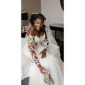 Luxury White Mermaid Wedding Dress Plus Size Lace Appliqued Beach Boho Wedding Gowns Beaded Full Sleeves Vestido De Noiva