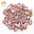 Pink Color Glass Sew on Accessories Mixed Shape Rhinestones With Golden Base
