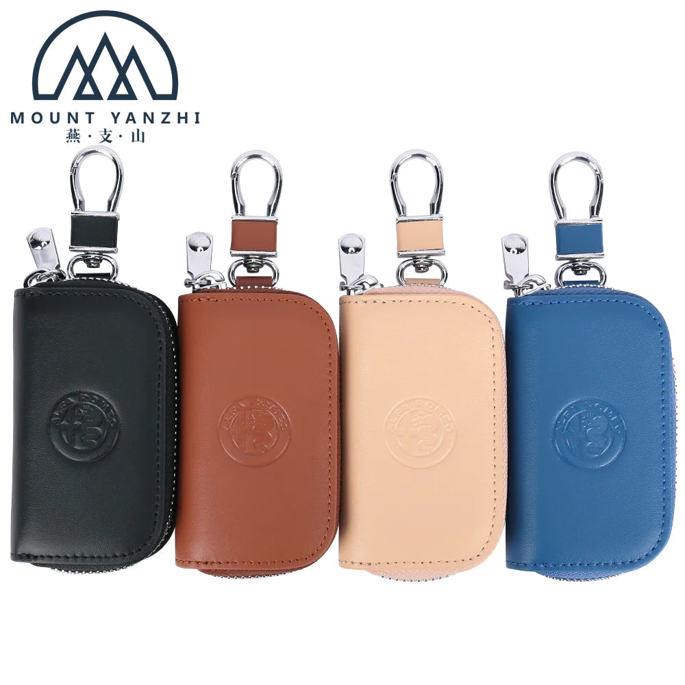 Wholesale Simple Custom Logo Luxury Vegetable Tanned Genuine Leather Handmade Lightweight Keychain Kering Car Key Holder Zipper