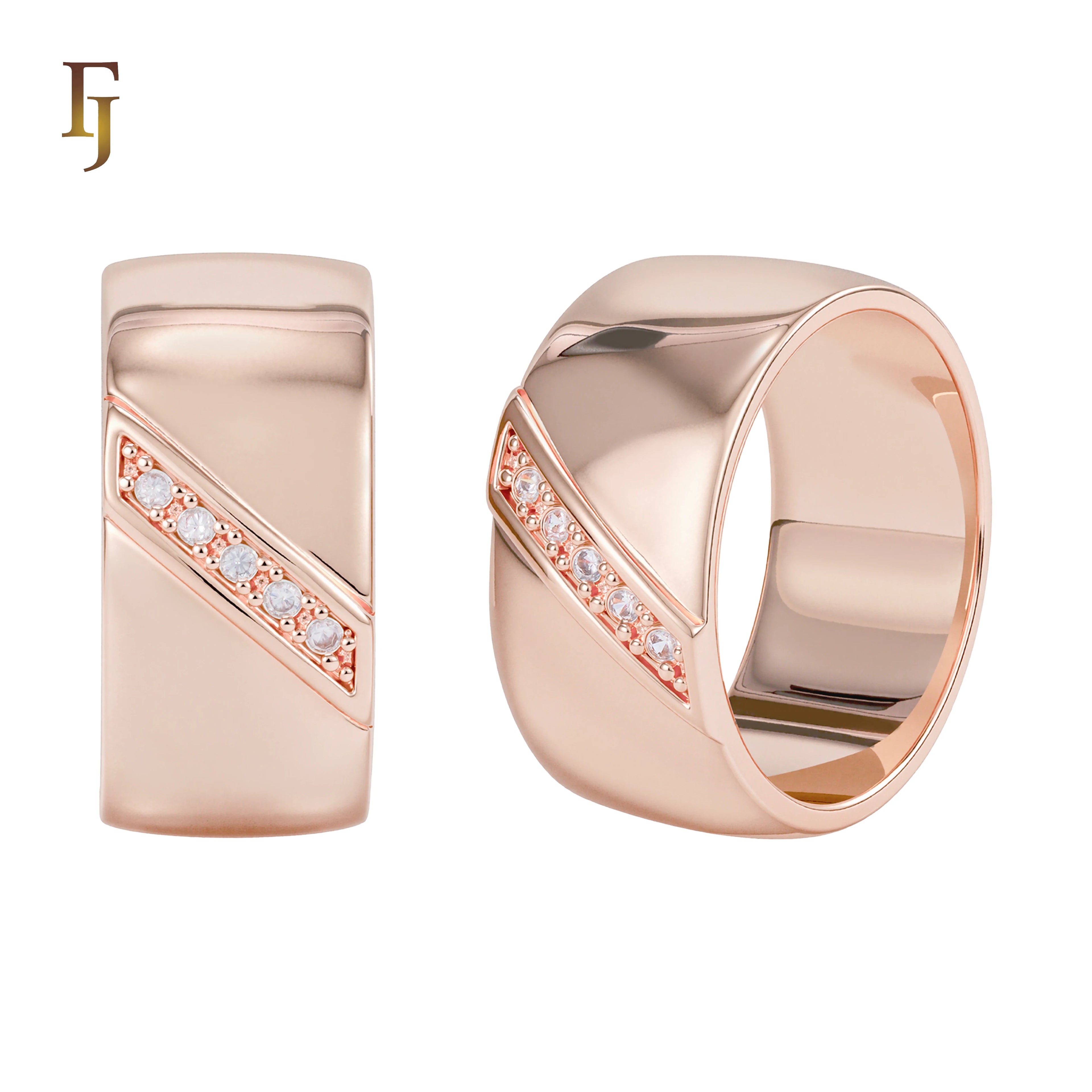 FJ Fallon Fashion Jewelry Wide Fashion Rings in Rose Gold Brass Based CLASSIC Wedding Engagement Split
