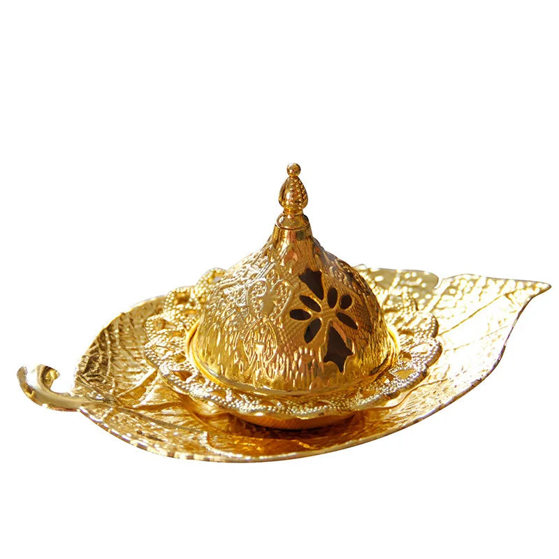 Gold Incense Holder Handheld Middle Eastern Arabian Holiday Metal European Leaf Tray Incense Burner