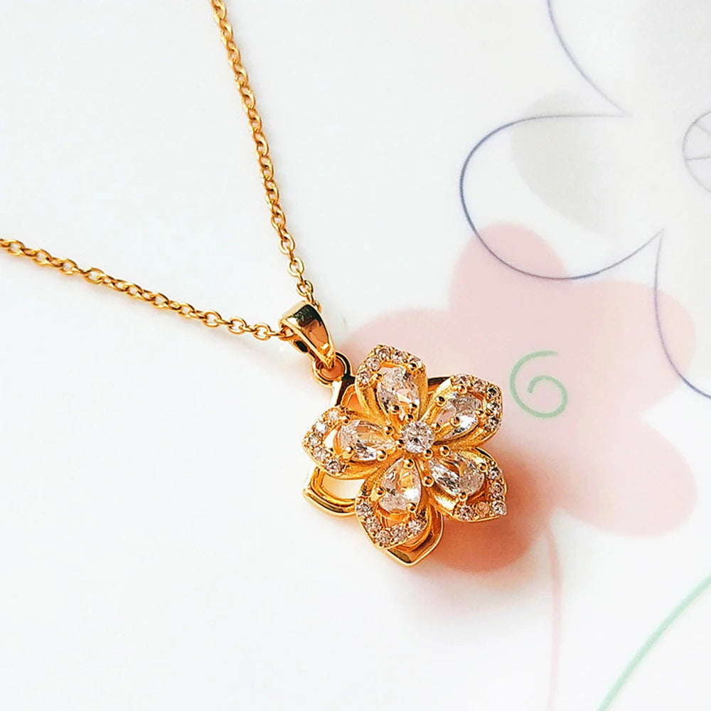 Twisted Clavicle Chain Stainless Steel Necklace Rotating Flower Necklace K-Style Classic 18K Gold Plated Chain