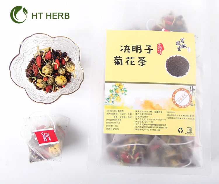 Hot Selling Cheap Chinese Dried Small Herbal Flower Tea Bag with Chrysanthemum Goji Fiber Filter Drawstring Blended Tea Bags