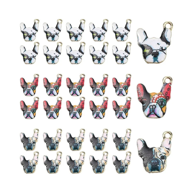 Enamel Cute Dog Head Charms Colorful French Bulldog Charms for Bracelets Jewelry Making