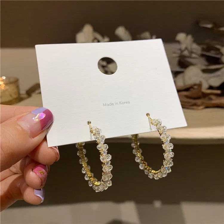 HOVANCI 4 Popular Full Crystal Rhinestone Big Hoop Earrings Bling Cubic Zircon Cz Hoop Earrings for Wedding Party Gift Alloy