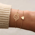 SC Wholesale Double Layer Gold Bead Bracelets Bangles Jewelry Dainty Gold Plated Heart Lotus Flower Charm Bracelet for Women