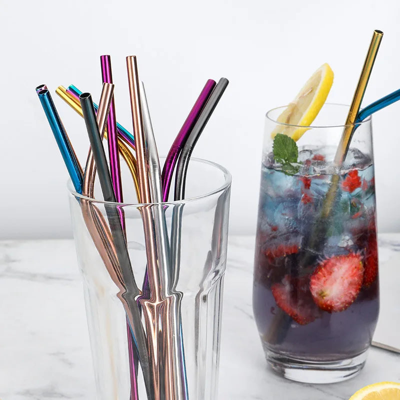 304 Stainless Steel Drinking Straws Reusable Metal Straws 21cm Restaurant Colored Straws Set